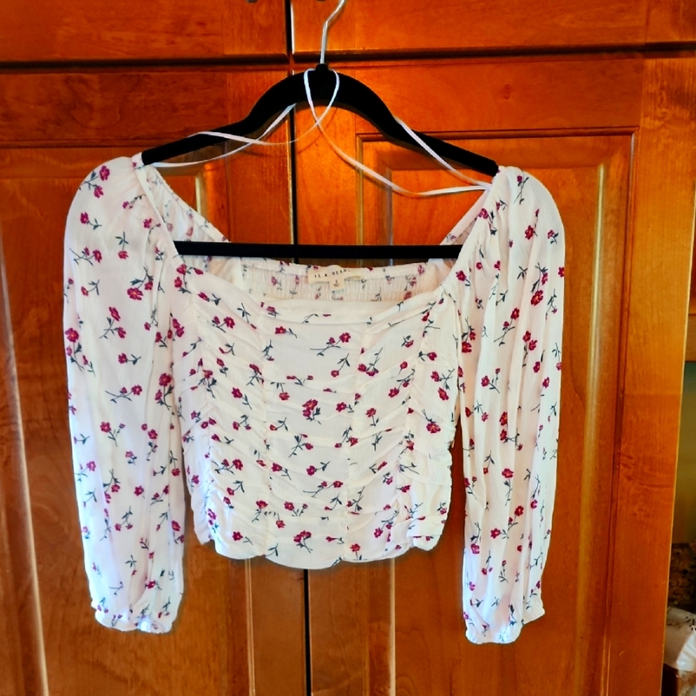 Floral White Top with Pink Accents